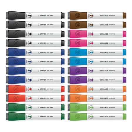 U Brands Chisel Tip Low-Odor Dry-Erase Markers w/Erasers, Assorted Colors, PK24 2929U00-12
